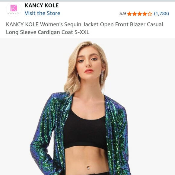 Sequin mermaid jacket formal open front blazer casual long sleeve cardigan coat - Picture 2 of 3